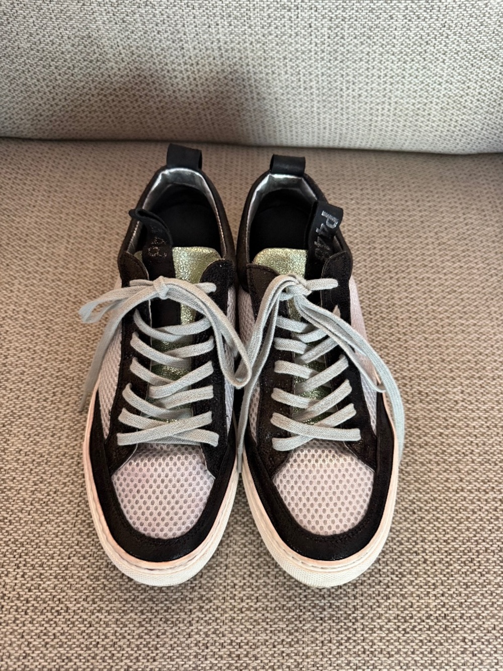 P448 John Sneakers Women's Size 7.5 (38)  White, Black Suede Metallic Low Top